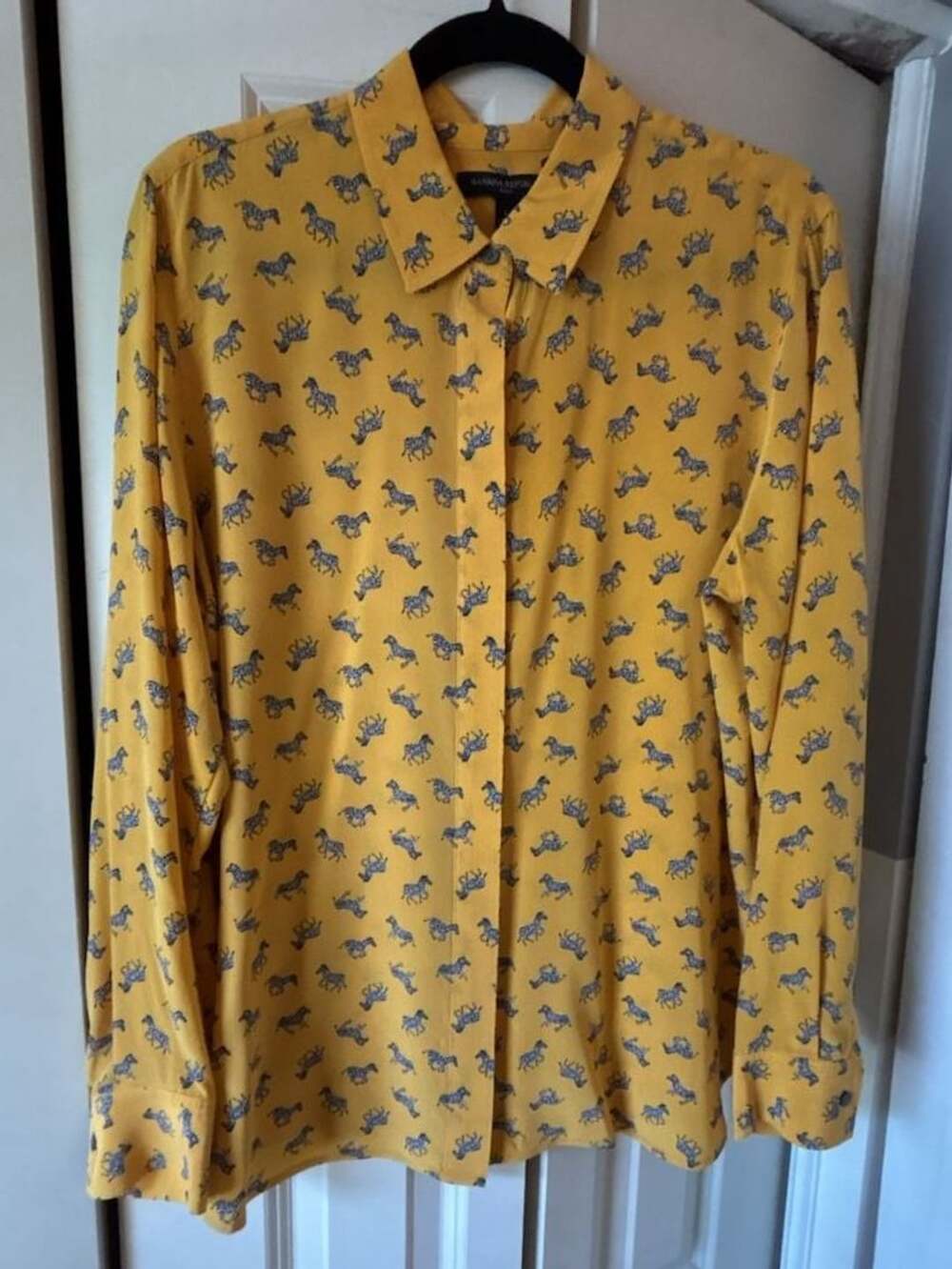 Banana Republic 100% Silk Shirt Yellow Zebra Print Size Large